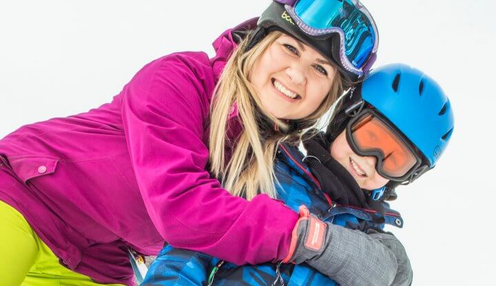 Mother and Son Skiing