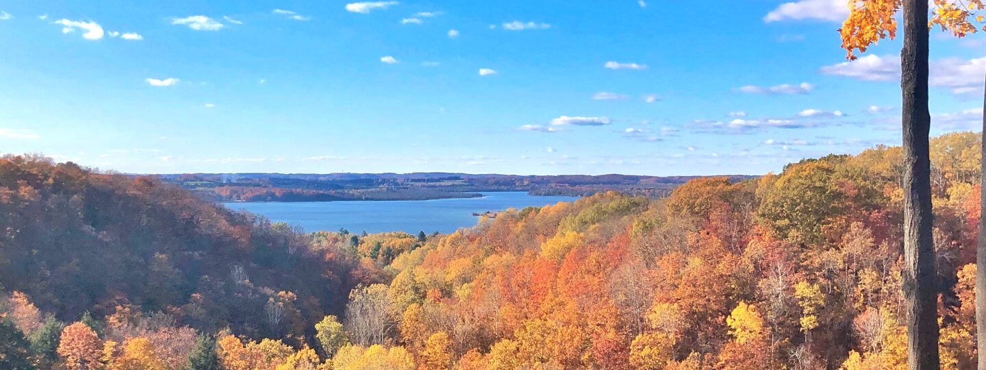 Fall colors surround the landscape