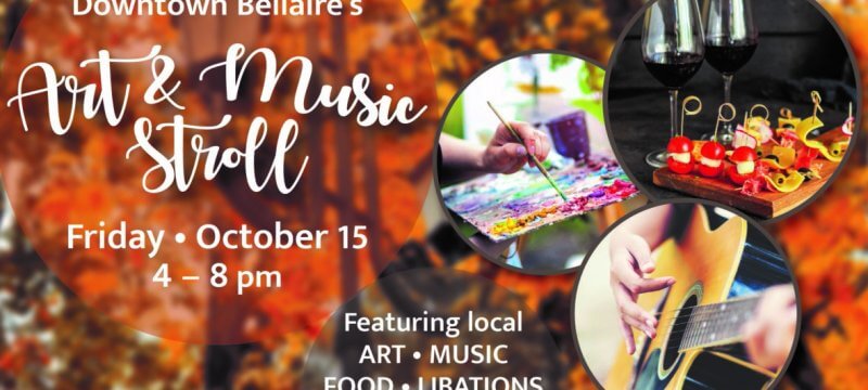 Downtown Bellaire's Art & Music Stroll - Friday October 15 at 4-8pm, featuring local art, music, food and libations