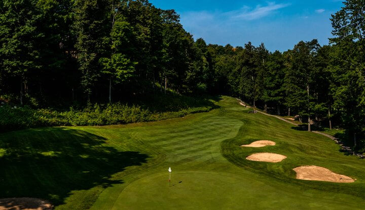 The Legend GC Hole #9 behind green looking at tee