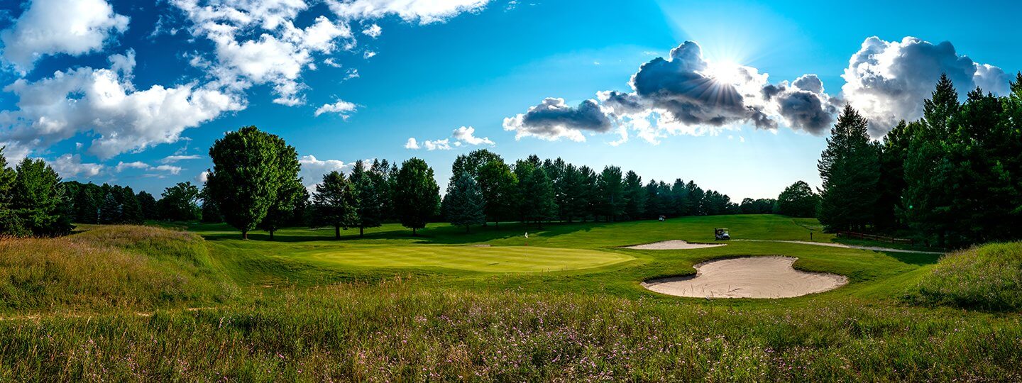 Summit GC hole #13 from behind green looking at fairway