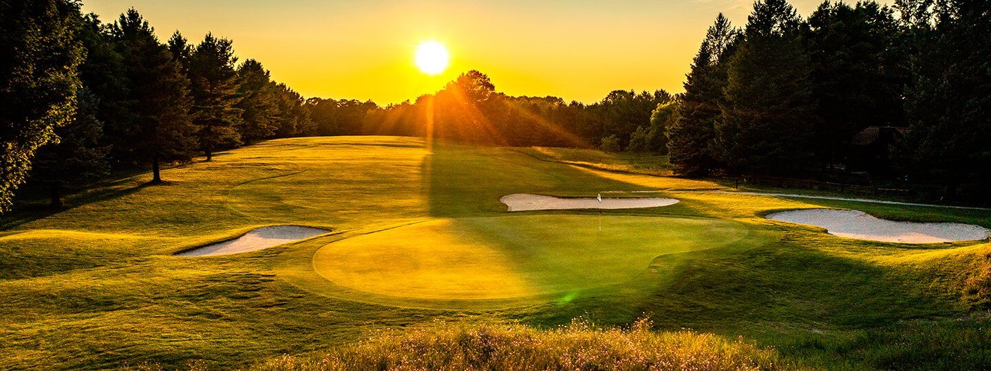 Summit GC Hole #13 - Standing behind the green looking at the fairway at sunset