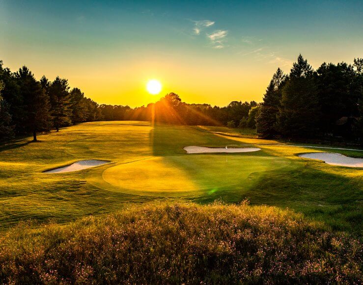 Summit GC Hole #13 - Standing behind the green looking at the fairway at sunset