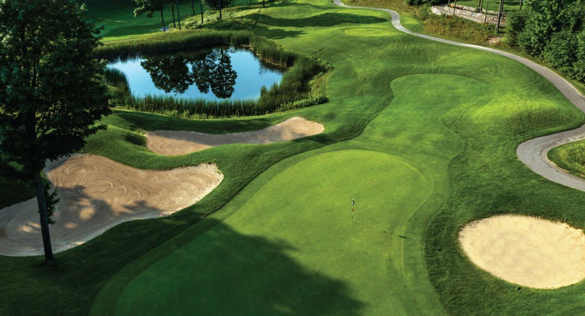 Hawk's Eye GC Hole #9 aerial behind green