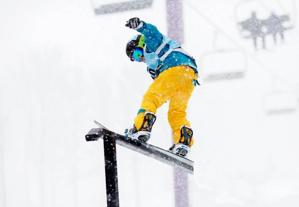 Snowboarder on terrain park