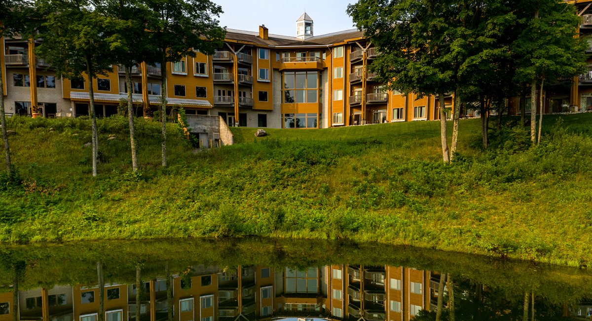 The View of The Lodge at Cedar River from Cedar River GC's 18th Green