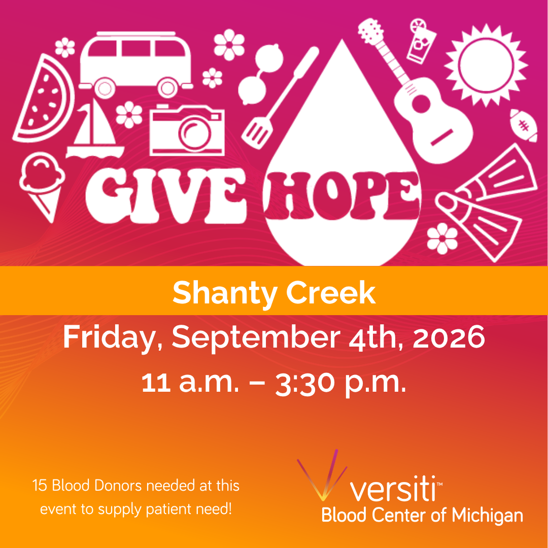 Versiti Blood Drive flyer for 9.04.2026