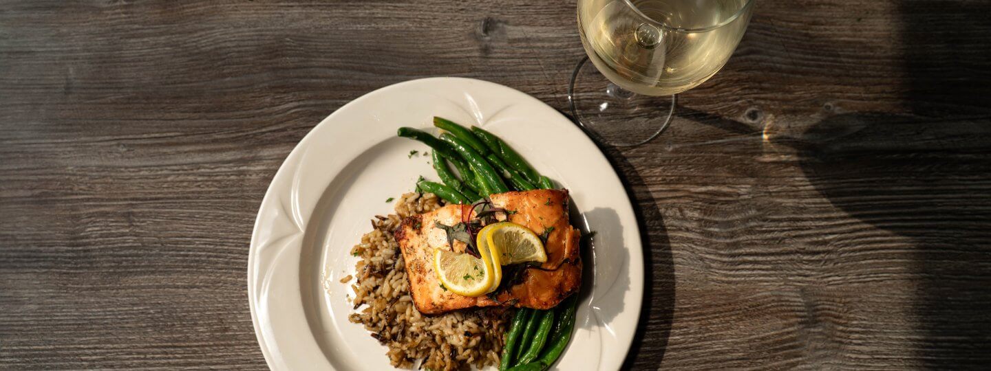 Lakeview Salmon with wine