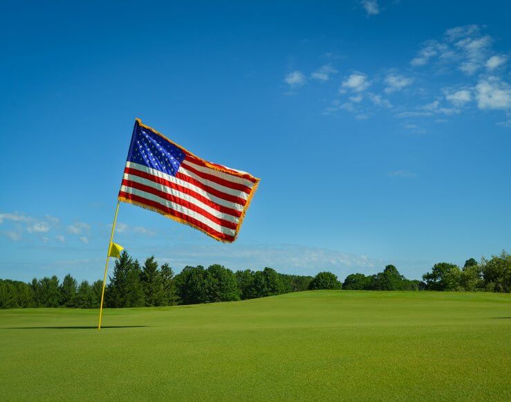 American Flag in a golf hole at Shanty Creek Resort