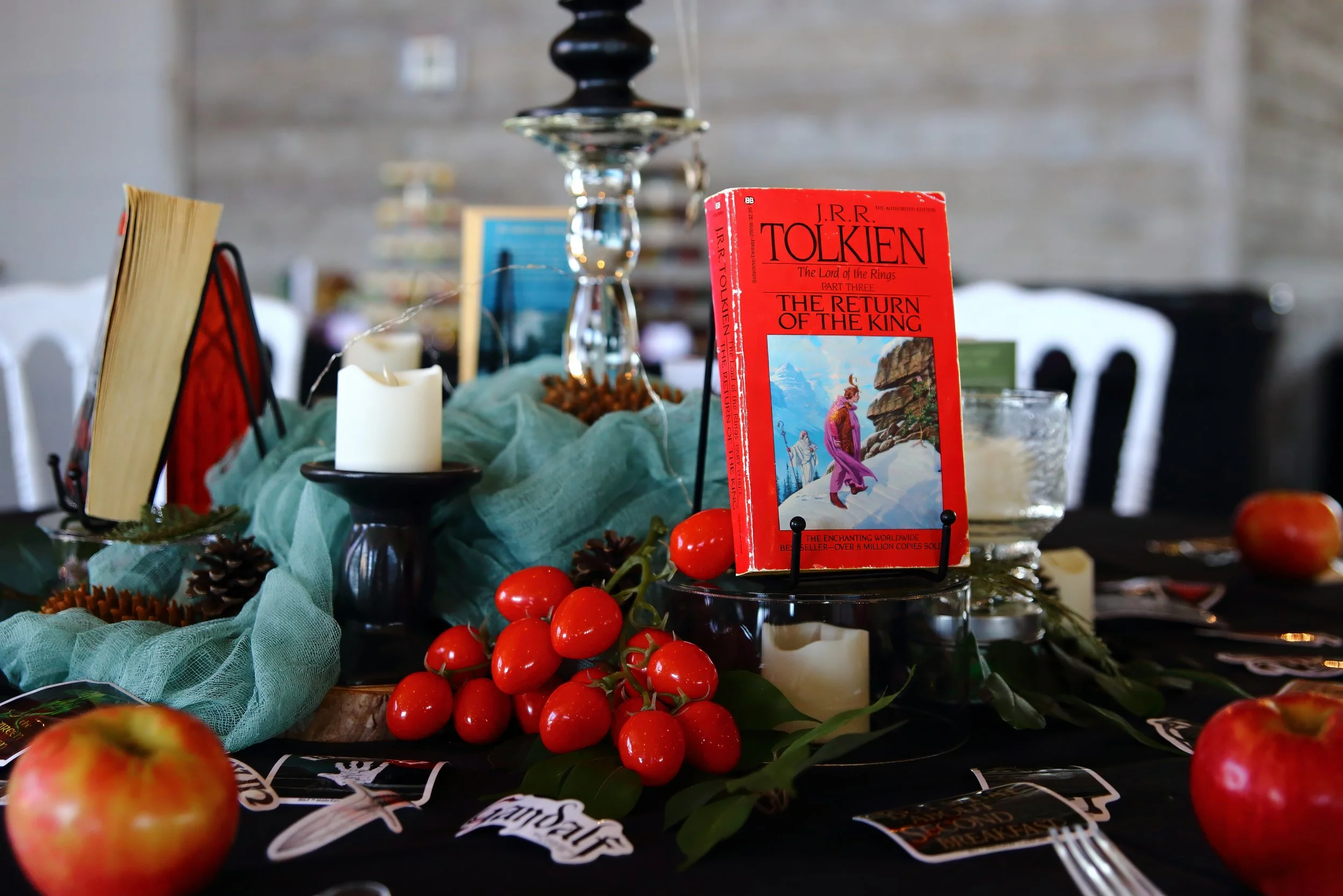 Table decorations for a ball catered to book lovers.